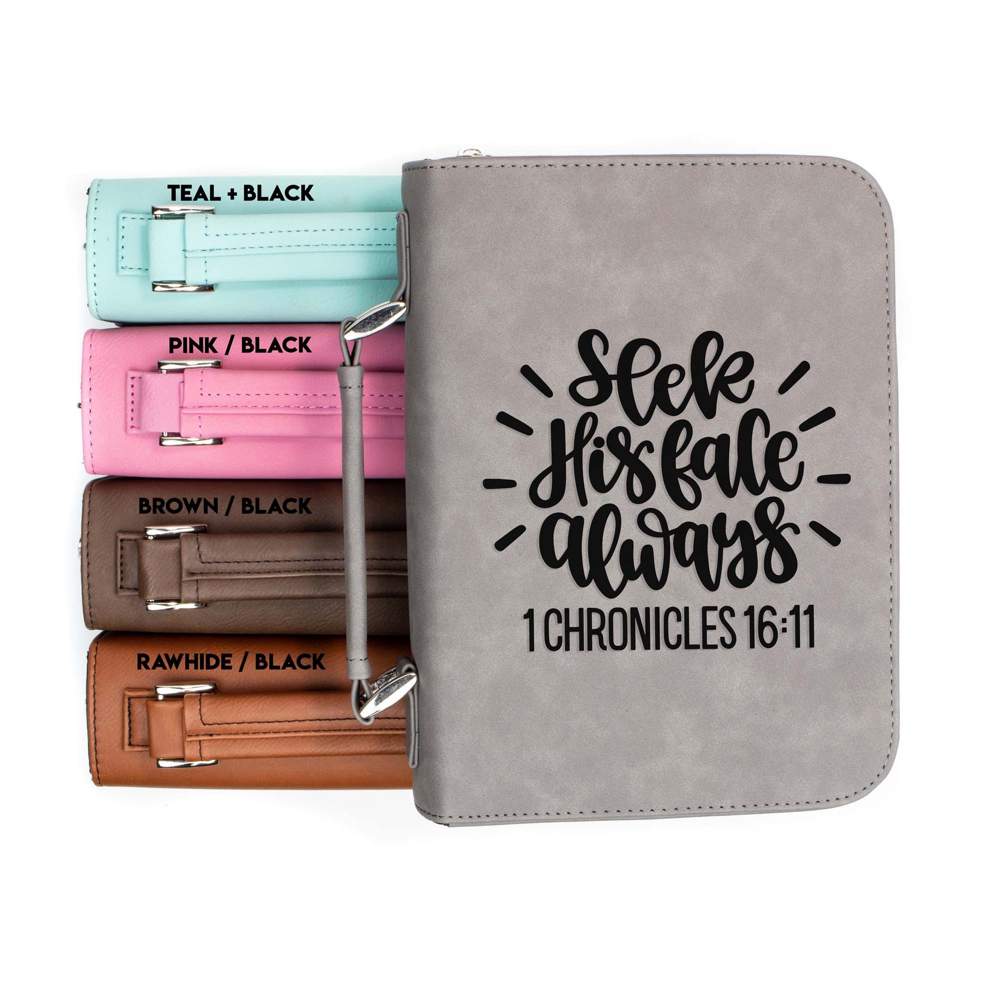 Seek His Face Always - 1 Chronicles 16-11 - Bible Book Cover | Faux Leather With Handle + Pockets