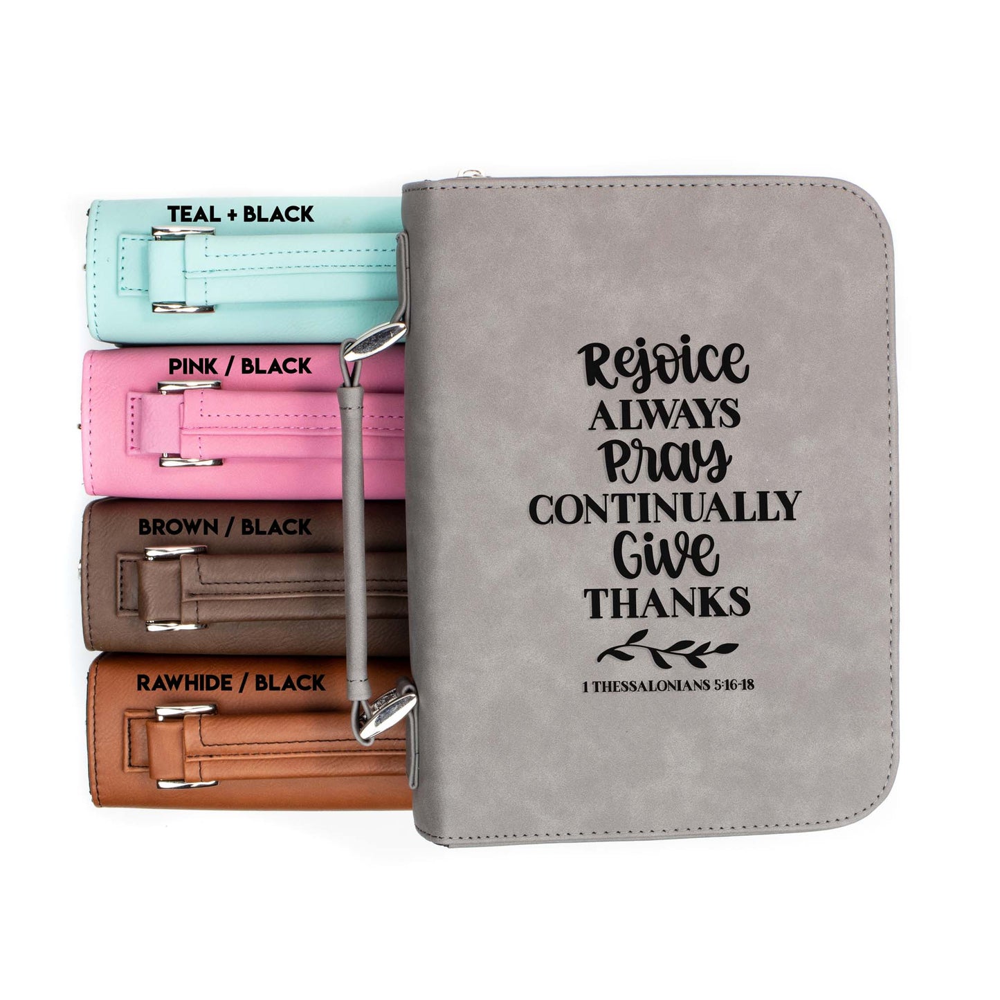 Rejoice Pray Give 1 Thessalonians 5-16-18 | Faux Leather With Handle + Pocket