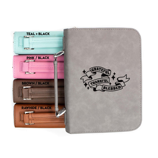 Grateful Thankful Blessed Bible Cover | Faux Leather With Handle + Pockets