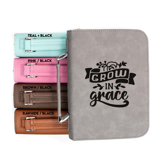 Grow In Grace Bible Cover | Faux Leather With Handle + Pockets