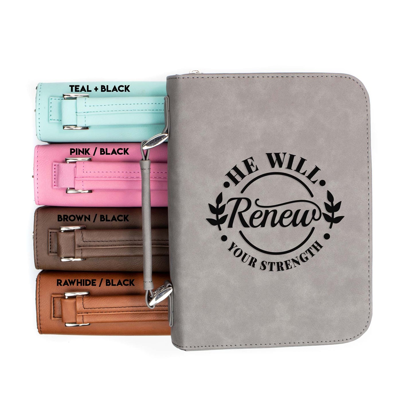 He Will Renew Your Strength Bible Cover | Faux Leather With Handle + Pockets