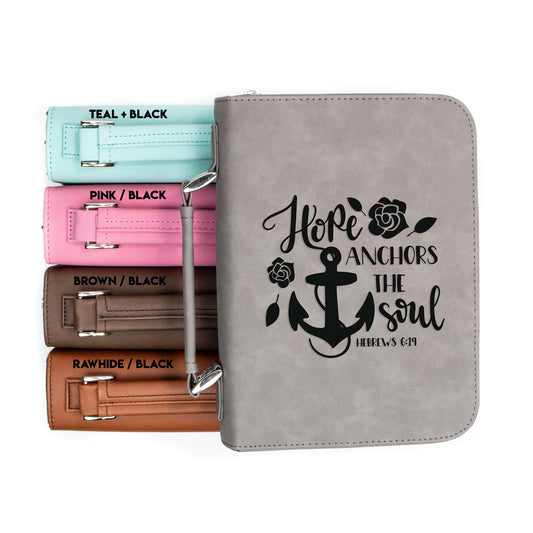 Hope Anchors the Soul Hebrews 6-19 Bible Cover | Faux Leather With Handle + Pockets