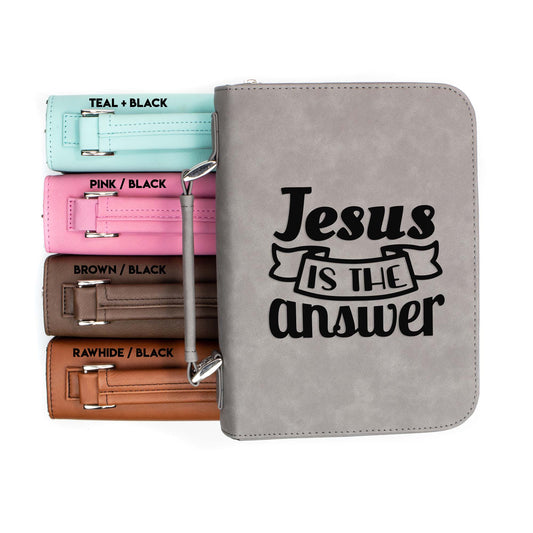 Jesus Is The Answer Bible Cover | Faux Leather With Handle + Pockets