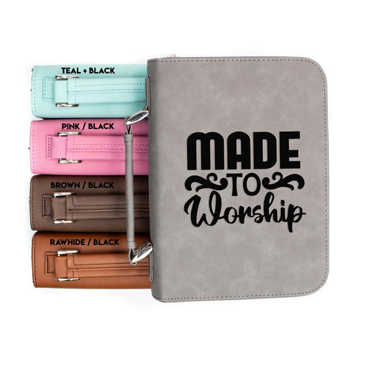 Made To Worship Bible Cover | Faux Leather With Handle + Pockets