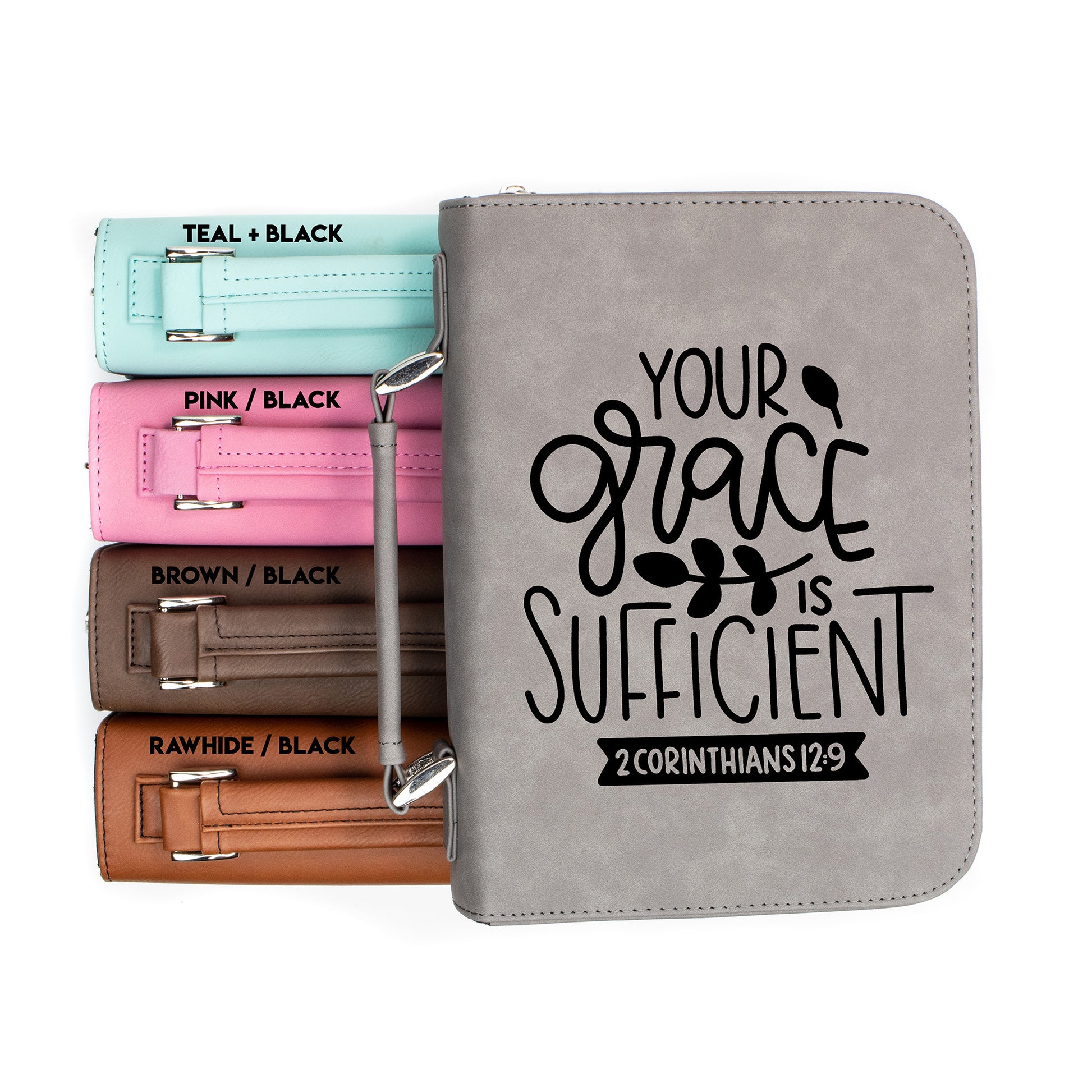 Your Grace Is Sufficient 2 Corinthians 12:9 Bible Cover | Faux Leather With Handle + Pockets